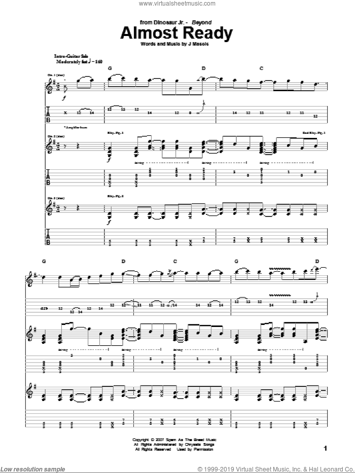 Almost Ready sheet music for guitar (tablature) by Dinosaur Jr. and Joseph Mascis, intermediate skill level