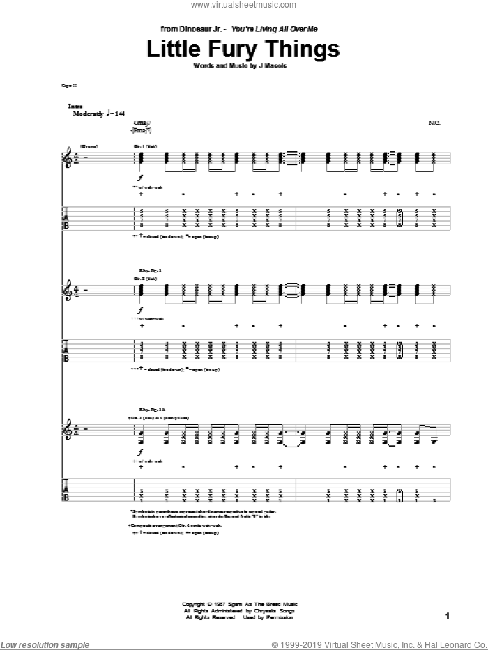 Little Fury Things sheet music for guitar (tablature) by Dinosaur Jr. and Joseph Mascis, intermediate skill level