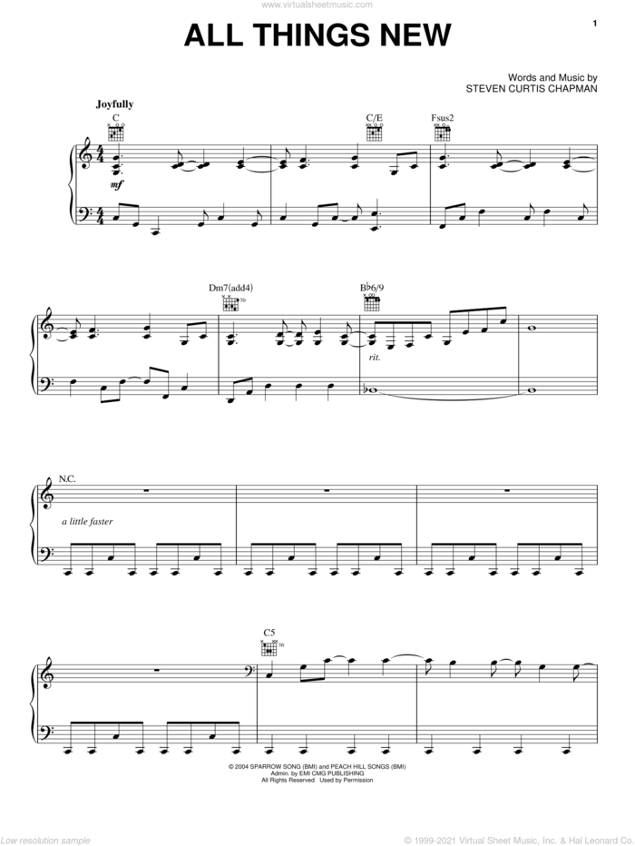 All Things New sheet music for voice, piano or guitar by Steven Curtis Chapman, intermediate skill level