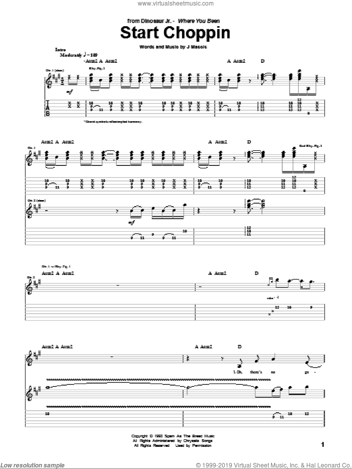 Start Choppin sheet music for guitar (tablature) by Dinosaur Jr. and Joseph Mascis, intermediate skill level