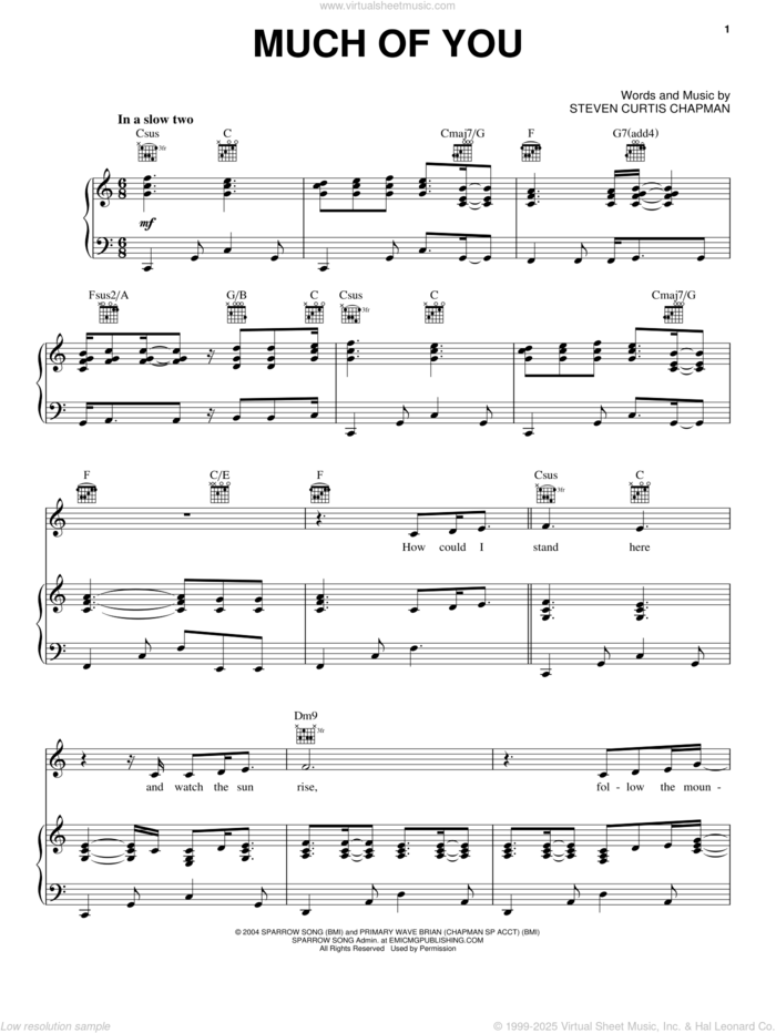 Much Of You sheet music for voice, piano or guitar by Steven Curtis Chapman, intermediate skill level