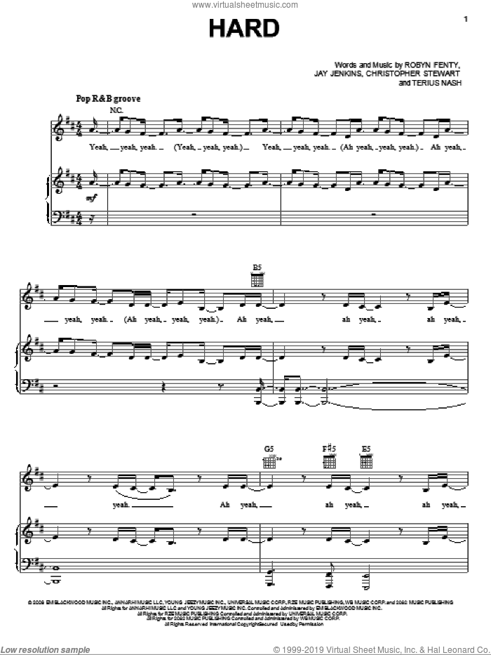 Hard sheet music for voice, piano or guitar by Rihanna featuring Jeezy, Rihanna, Christopher Stewart, Jay Jenkins, Robyn Fenty and Terius Nash, intermediate skill level