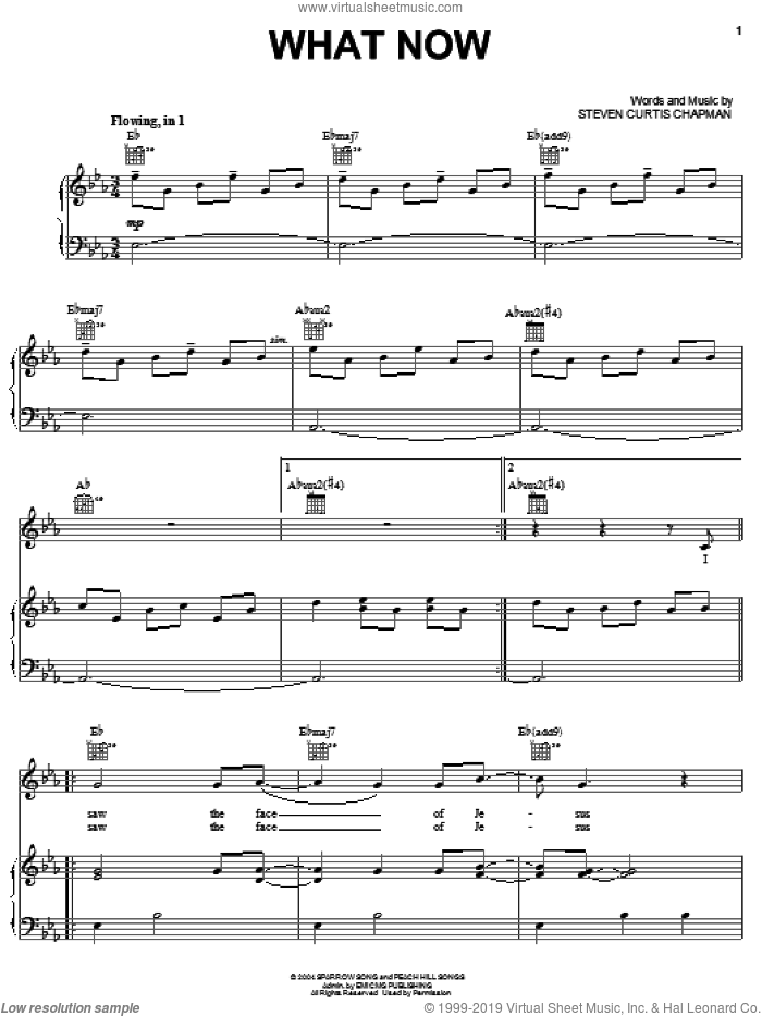 What Now sheet music for voice, piano or guitar by Steven Curtis Chapman, intermediate skill level