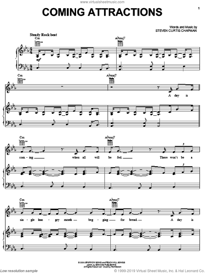 Coming Attractions sheet music for voice, piano or guitar by Steven Curtis Chapman, intermediate skill level