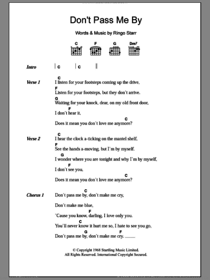 Don't Pass Me By sheet music for guitar (chords) by The Beatles and Ringo Starr, intermediate skill level