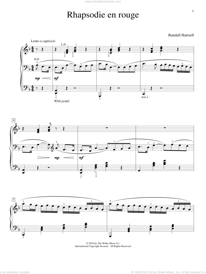 Rhapsodie En Rouge sheet music for piano solo (elementary) by Randall Hartsell, classical score, beginner piano (elementary)