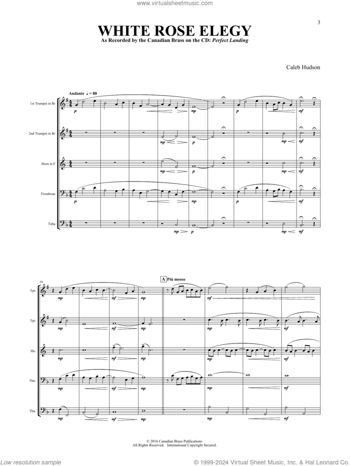 White Rose Elegy (COMPLETE) sheet music for brass quintet by Canadian Brass and Caleb Hudson, classical score, intermediate skill level