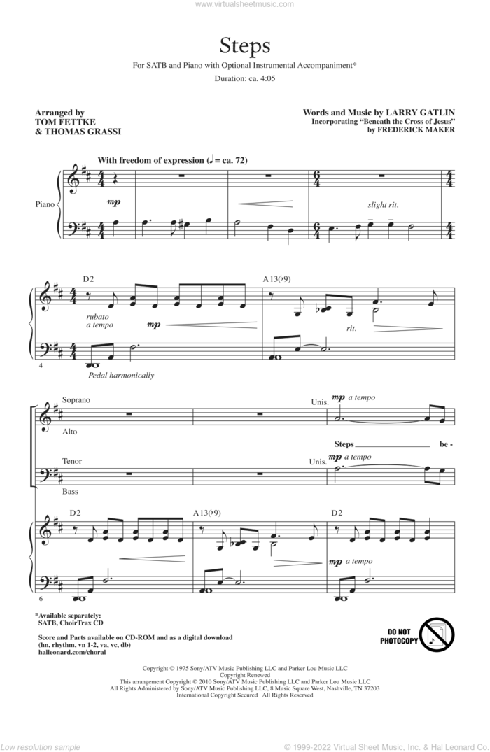Steps sheet music for choir (SATB: soprano, alto, tenor, bass) by Larry Gatlin and Tom Fettke, intermediate skill level