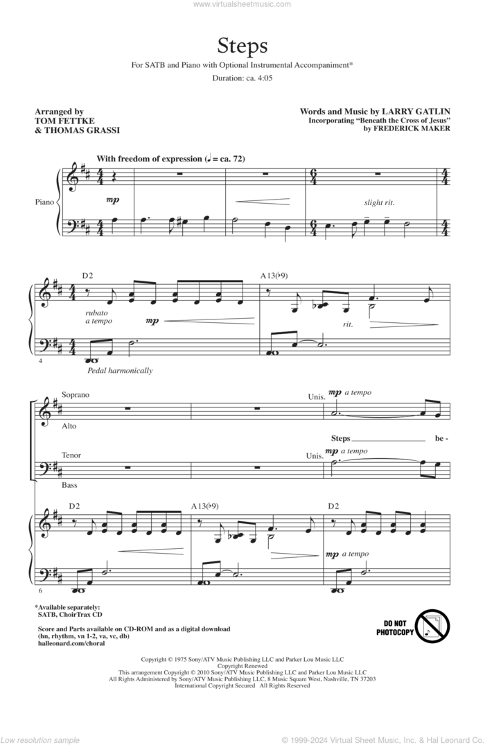 Steps sheet music for choir (SATB: soprano, alto, tenor, bass) by Larry Gatlin and Tom Fettke, intermediate skill level