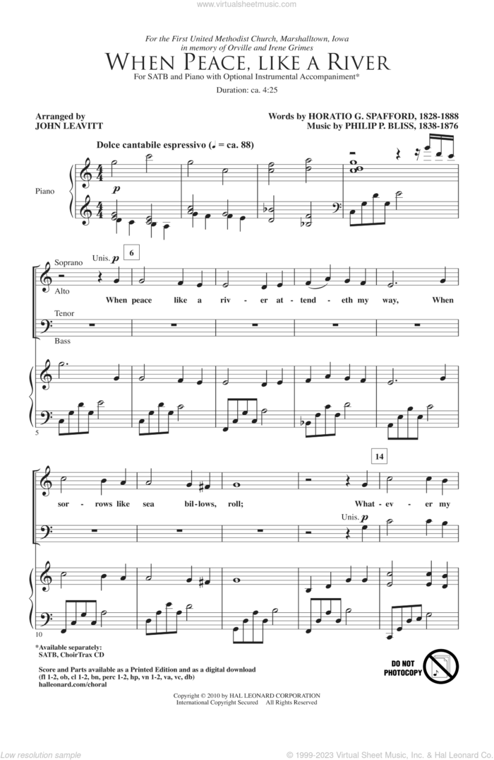 When Peace Is Like A River sheet music for choir (SATB: soprano, alto, tenor, bass) by John Leavitt, intermediate skill level
