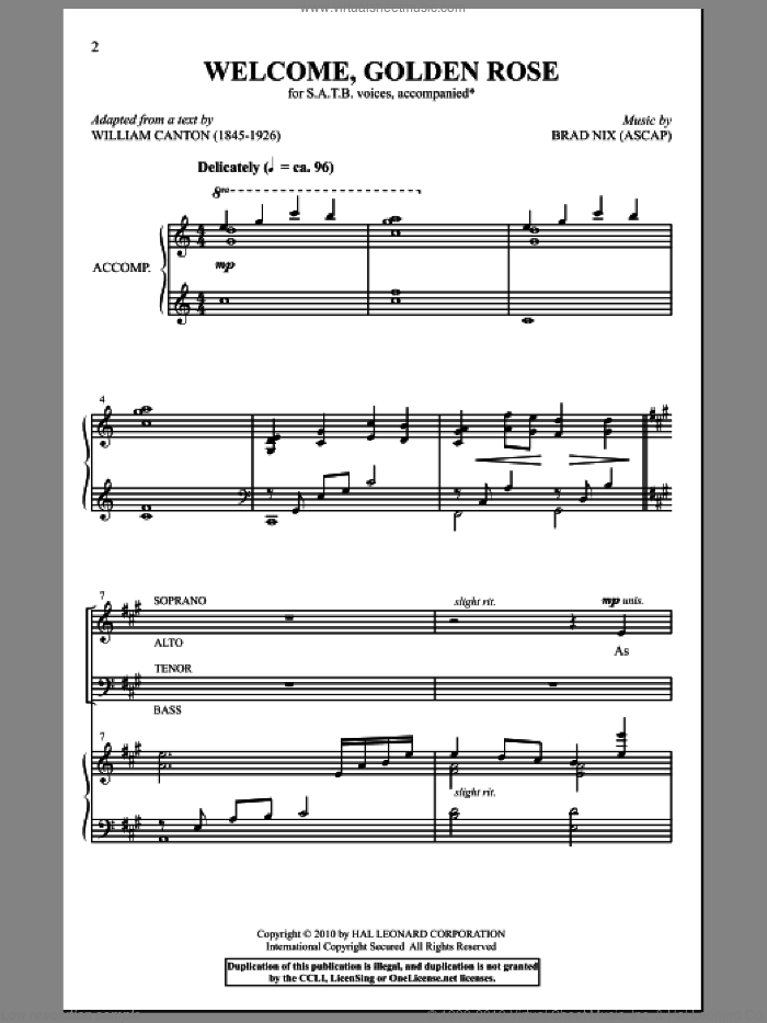 Welcome, Golden Rose sheet music for choir (SATB: soprano, alto, tenor, bass) by Brad Nix and William Canton, intermediate skill level