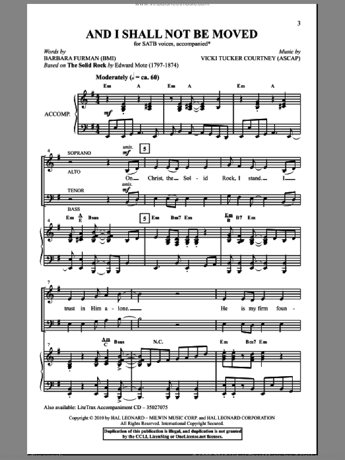 And I Shall Not Be Moved sheet music for choir (SATB: soprano, alto, tenor, bass) by Vicki Tucker Courtney and Barbara Furman, intermediate skill level