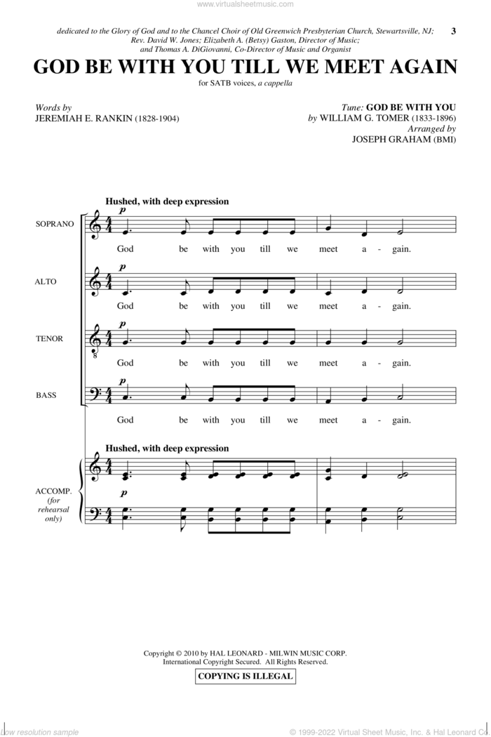 God Be With You Till We Meet Again sheet music for choir (SATB: soprano, alto, tenor, bass) by Joseph Graham, intermediate skill level