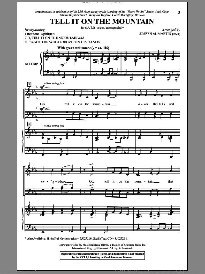 Go, Tell It On The Mountain sheet music for choir (SATB: soprano, alto, tenor, bass) by Joseph M. Martin, intermediate skill level