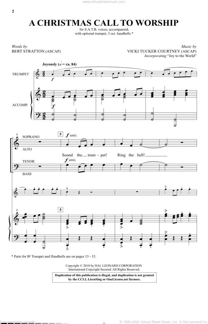 A Christmas Call To Worship sheet music for choir (SATB: soprano, alto, tenor, bass) by Vicki Tucker Courtney and Bert Stratton, intermediate skill level