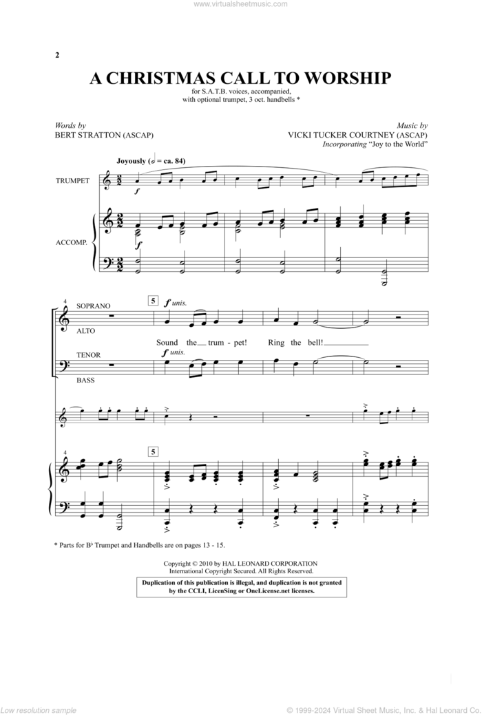 A Christmas Call To Worship sheet music for choir (SATB: soprano, alto, tenor, bass) by Vicki Tucker Courtney and Bert Stratton, intermediate skill level