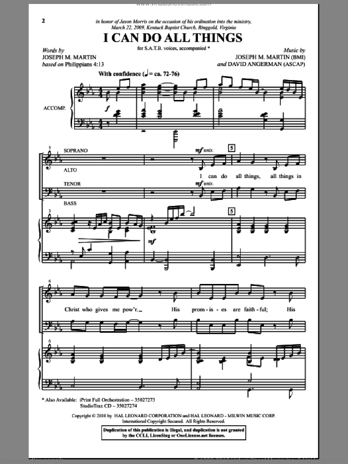I Can Do All Things sheet music for choir (SATB: soprano, alto, tenor, bass) by Joseph M. Martin and David Angerman, intermediate skill level