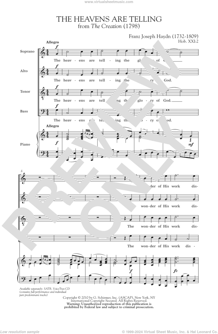 The Heavens Are Telling sheet music for choir (SATB: soprano, alto, tenor, bass) by Franz Joseph Haydn, classical score, intermediate skill level