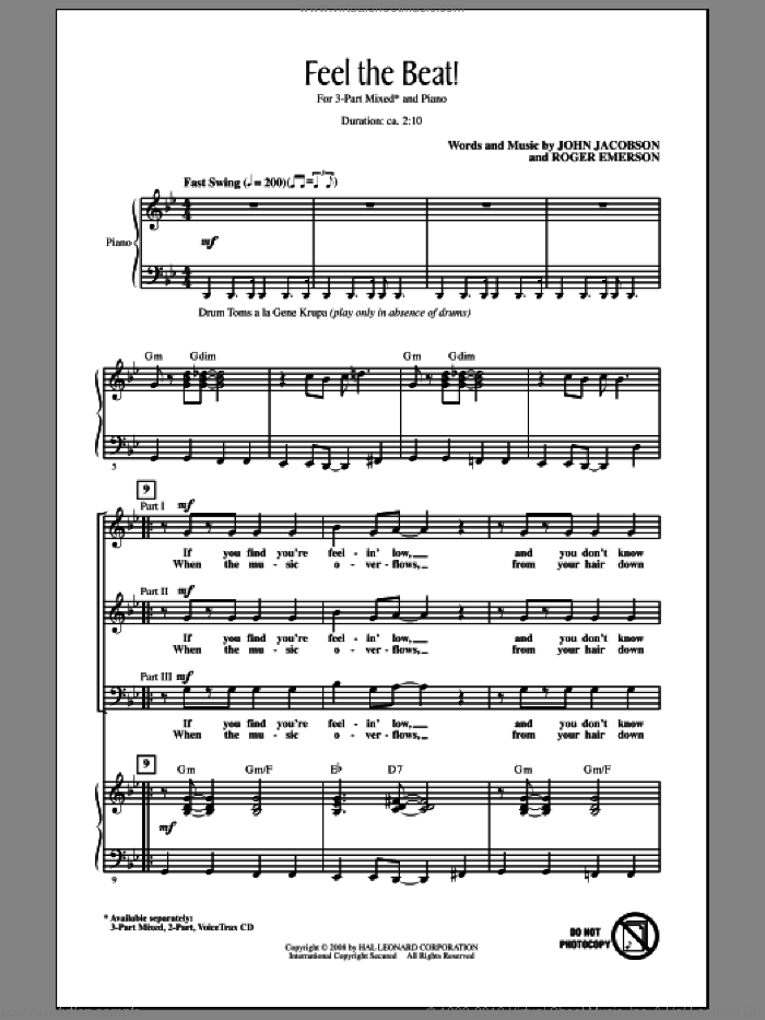 Feel The Beat! sheet music for choir (3-Part Mixed) by Roger Emerson and John Jacobson, intermediate skill level