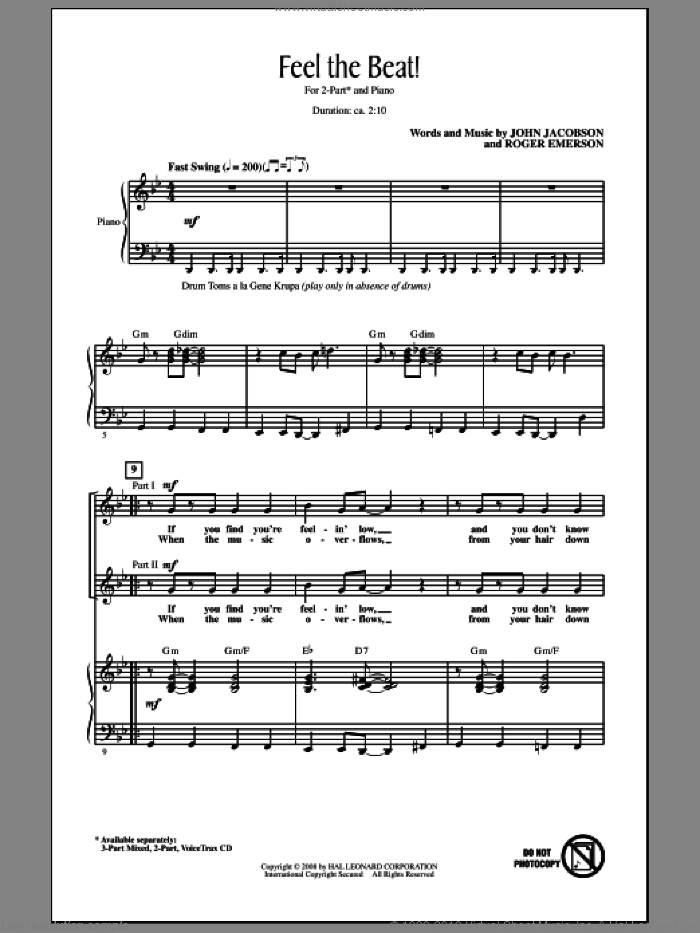 Feel The Beat! sheet music for choir (2-Part) by Roger Emerson and John Jacobson, intermediate duet