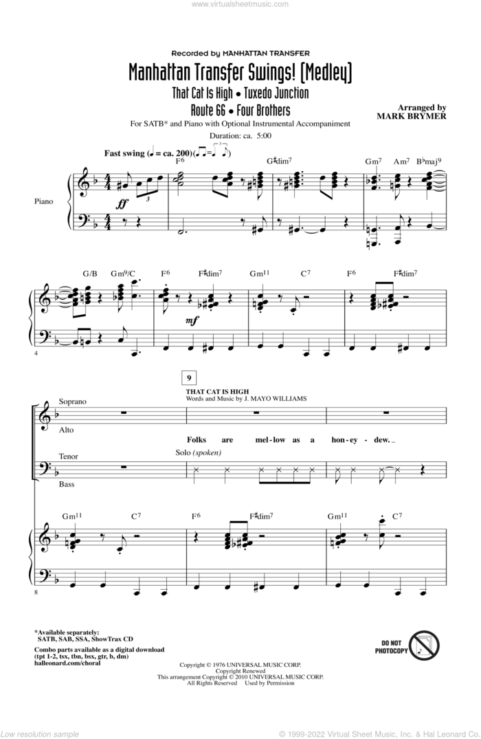 Manhattan Transfer Swings! (Medley) sheet music for choir (SATB: soprano, alto, tenor, bass) by Mark Brymer and Manhattan Transfer, intermediate skill level