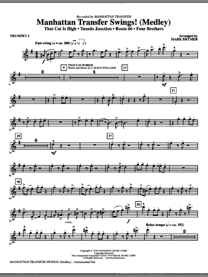 Manhattan Transfer Swings! (Medley) (complete set of parts) sheet music for orchestra/band by Mark Brymer and Manhattan Transfer, intermediate skill level