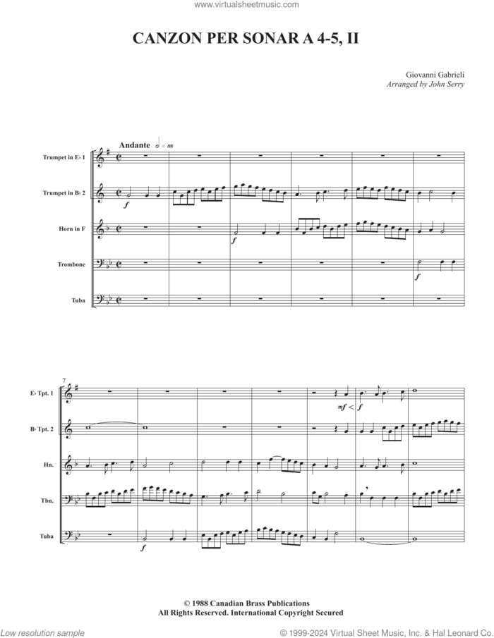 Canzon per Sonar A 4-5, II (COMPLETE) sheet music for brass quintet by Canadian Brass, Giovanni Gabrieli and John Serry, classical score, intermediate skill level