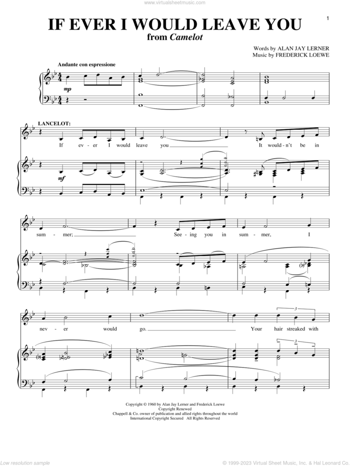 If Ever I Would Leave You sheet music for voice and piano by Lerner & Loewe, Camelot (Musical), Alan Jay Lerner and Frederick Loewe, intermediate skill level