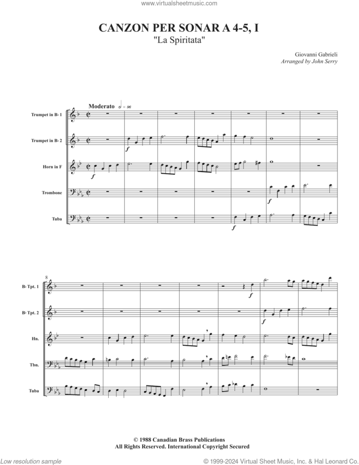 Canzon per Sonar A 4-5, I (La Spiritata) (COMPLETE) sheet music for brass quintet by Canadian Brass, Giovanni Gabrieli and John Serry, classical score, intermediate skill level