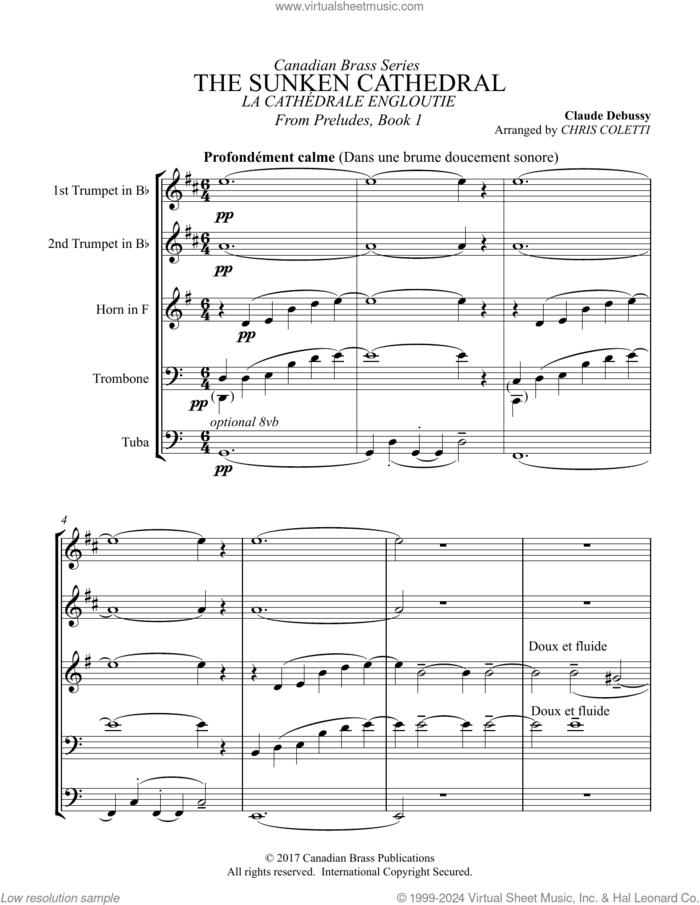 The Sunken Cathedral (COMPLETE) sheet music for brass quintet by Canadian Brass, Chris Coletti and Claude Debussy, classical score, intermediate skill level