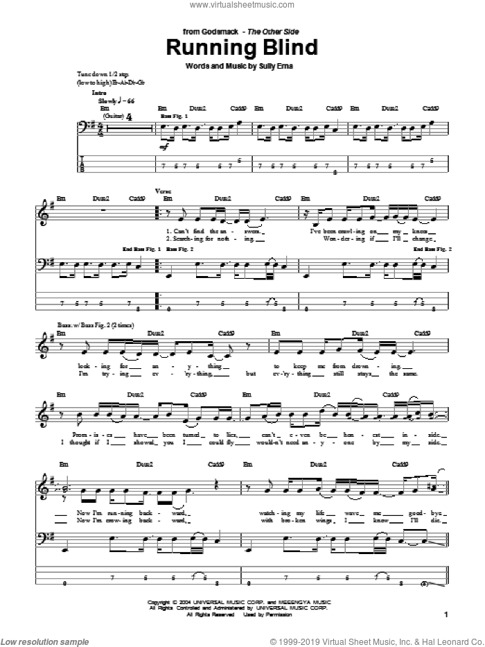 Running Blind sheet music for bass (tablature) (bass guitar) by Godsmack and Sully Erna, intermediate skill level