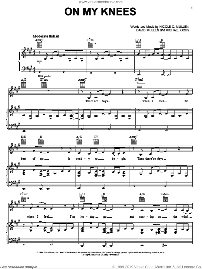 On My Knees sheet music for voice, piano or guitar by Nicole C. Mullen, Jaci Velasquez, David Mullen and Michael Ochs, intermediate skill level