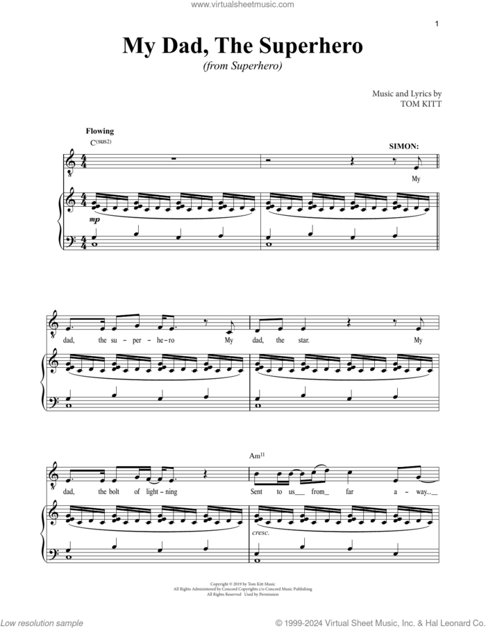 My Dad, The Superhero (from Superhero) sheet music for voice and piano by Tom Kitt, intermediate skill level