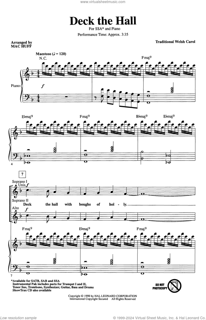 Deck The Hall (arr. Mac Huff) sheet music for choir (SSA: soprano, alto)  and Mac Huff, intermediate skill level