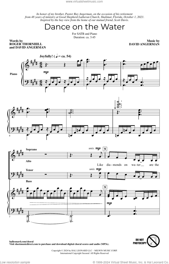 Dance On The Water sheet music for choir (SATB: soprano, alto, tenor, bass) by David Angerman and Roger Thornhill, intermediate skill level