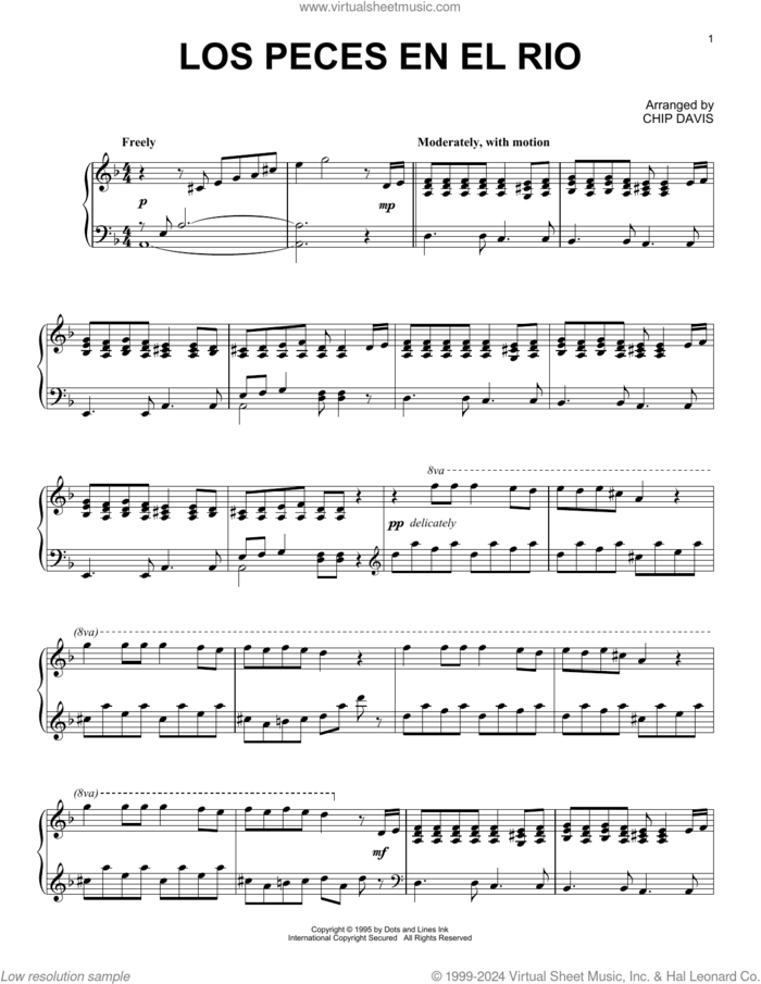 Los Peces En El Rio sheet music for piano solo by Mannheim Steamroller and Chip Davis, intermediate skill level