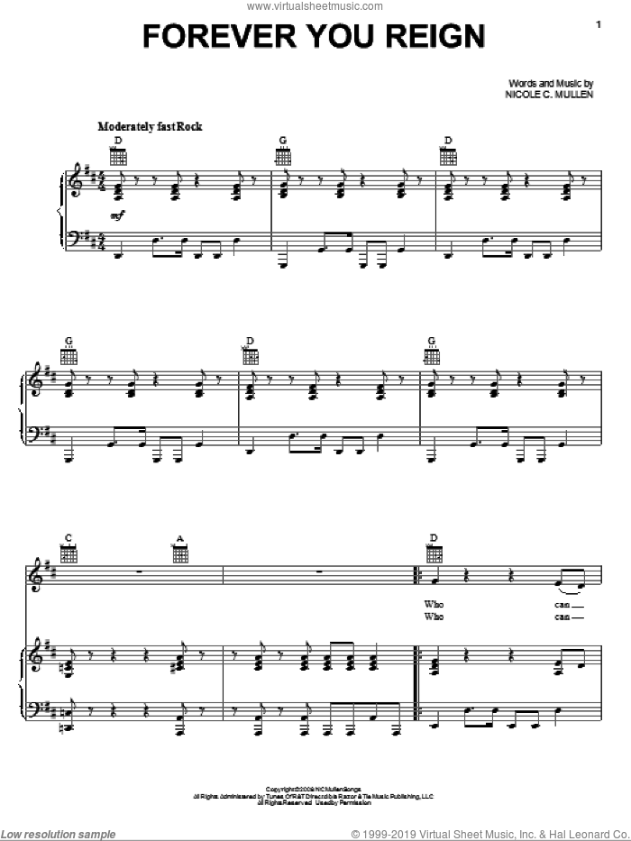 Forever You Reign sheet music for voice, piano or guitar by Nicole C. Mullen, intermediate skill level