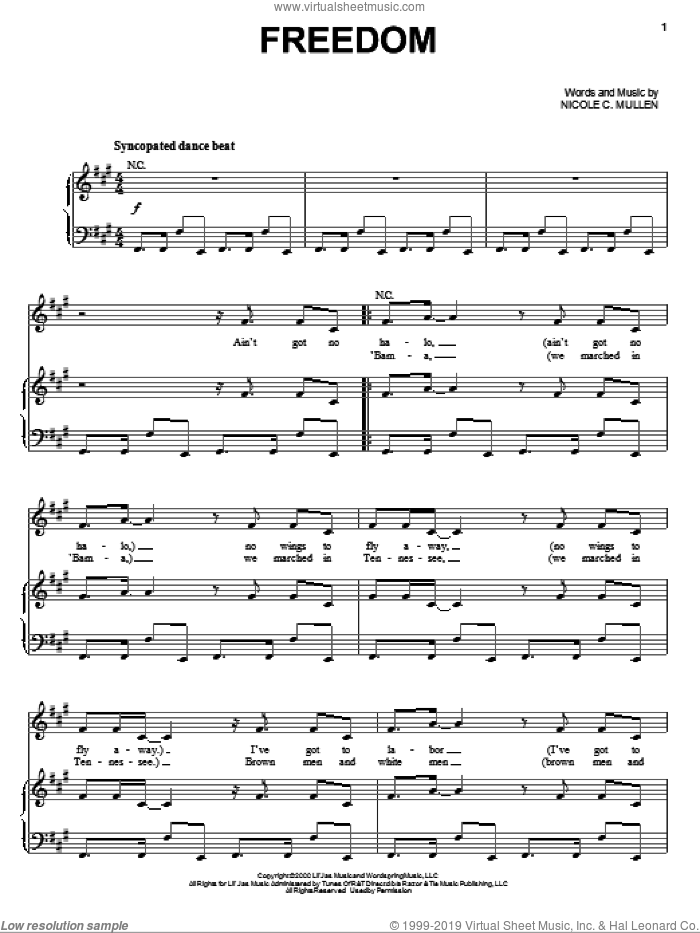 Freedom sheet music for voice, piano or guitar by Nicole C. Mullen, intermediate skill level