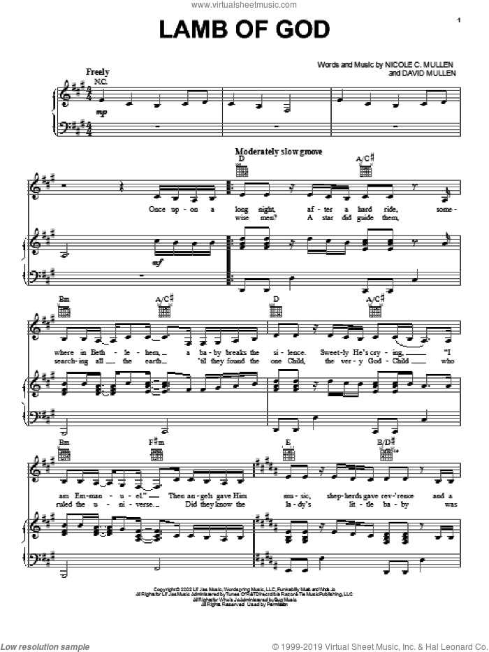 Lamb Of God sheet music for voice, piano or guitar by Nicole C. Mullen and David Mullen, intermediate skill level