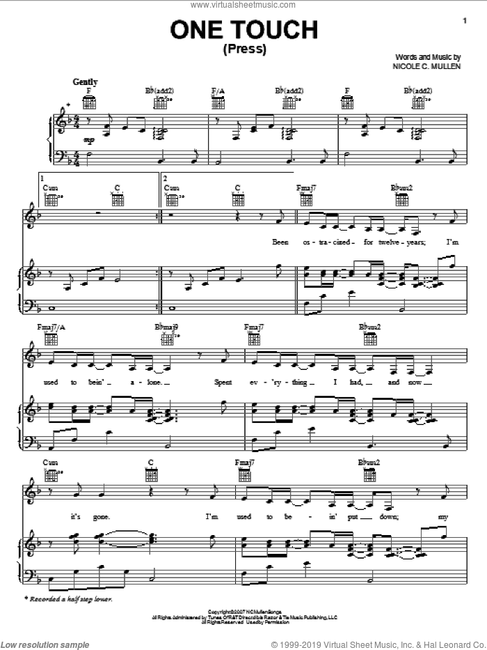 One Touch (Press) sheet music for voice, piano or guitar by Nicole C. Mullen, intermediate skill level