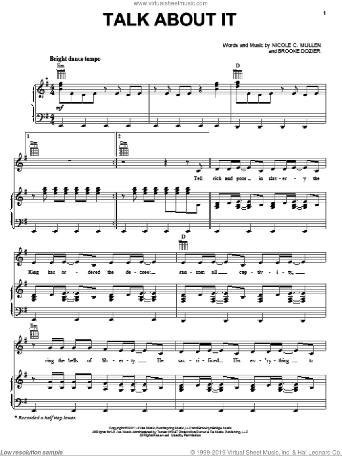 Talk About It sheet music for voice, piano or guitar by Nicole C. Mullen and Brooke Dozier, intermediate skill level