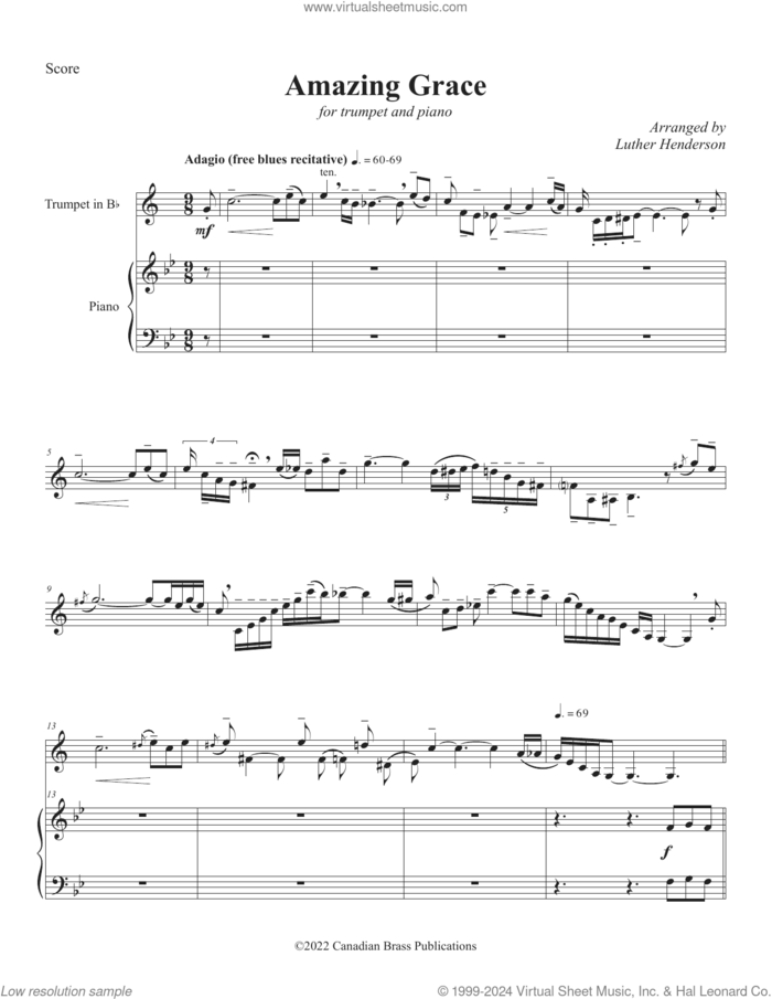 Amazing Grace sheet music for trumpet and piano by Canadian Brass, Luther Henderson and Miscellaneous, intermediate skill level