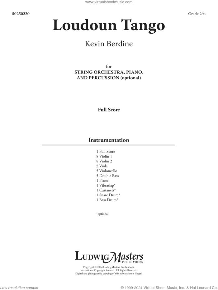 Loudoun Tango (COMPLETE) sheet music for orchestra by Kevin Berdine, intermediate skill level