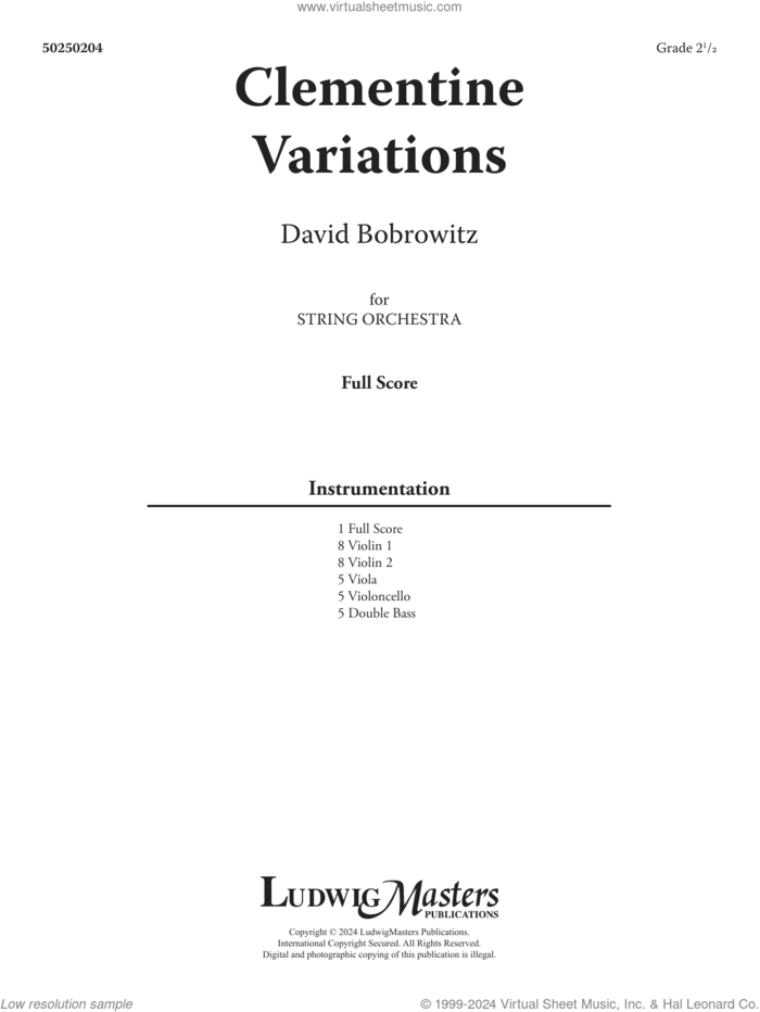 Clementine Variations (COMPLETE) sheet music for orchestra by David Bobrowitz, intermediate skill level