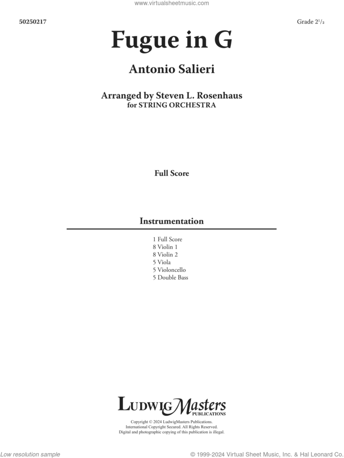 Fugue in G (arr. Steven Rosenhaus) (COMPLETE) sheet music for orchestra by Antonio Salieri and Steven Rosenhaus, intermediate skill level