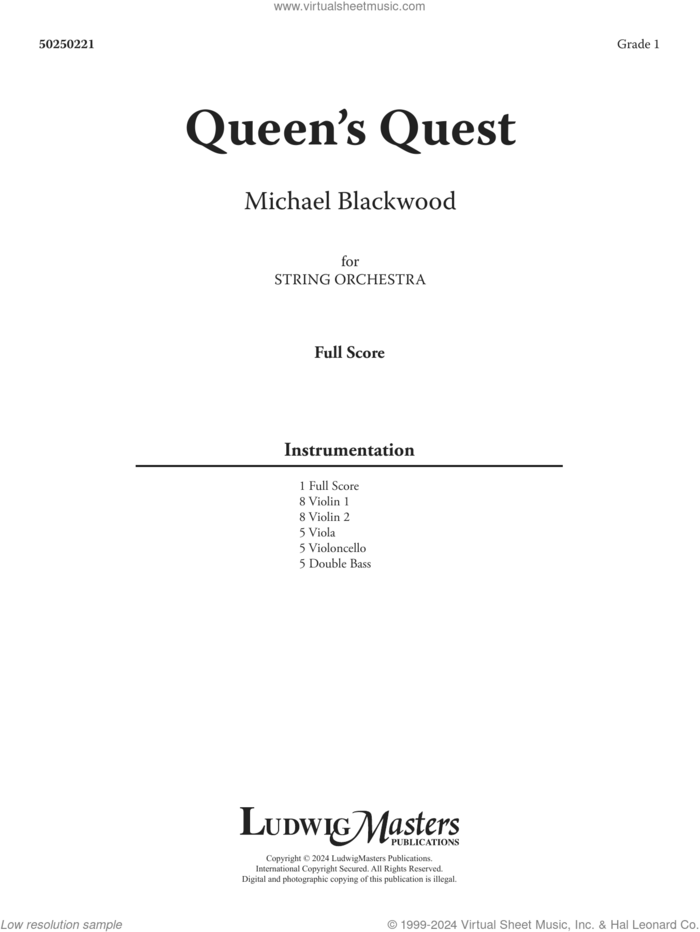 Queen's Quest (COMPLETE) sheet music for orchestra by Michael Blackwood, intermediate skill level