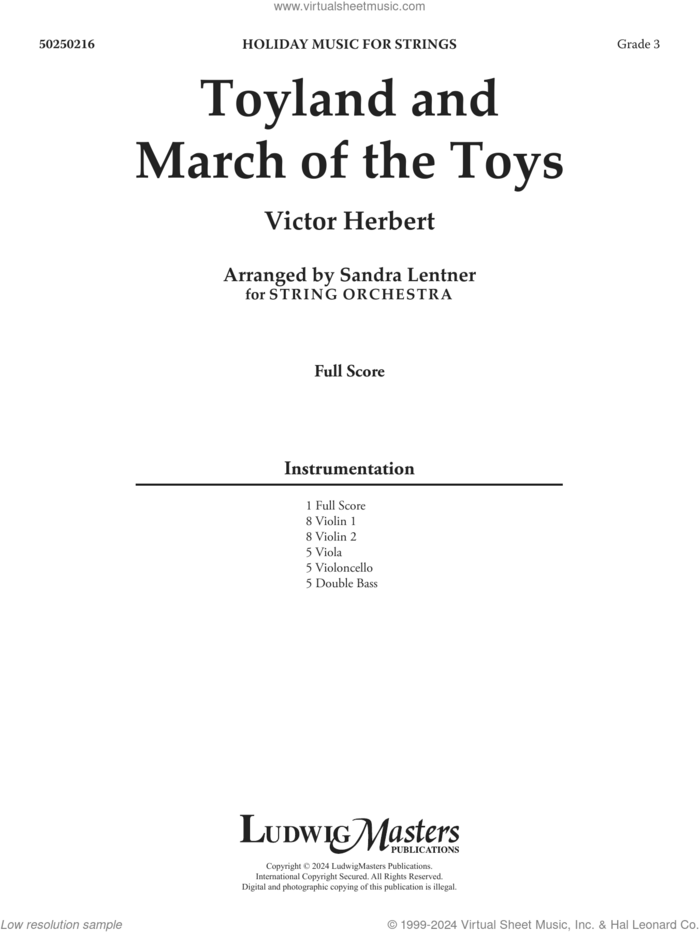 Toyland and March Of The Toys (arr. Sandra Lentner) (COMPLETE) sheet music for orchestra by Victor Herbert and Sandra Lentner, intermediate skill level