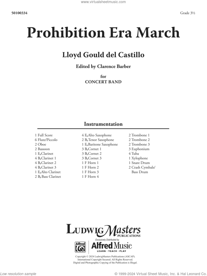 Prohibition Era March (arr. Clarence Barber) (COMPLETE) sheet music for concert band by Clarence Barber and L.G. del Castillo, intermediate skill level