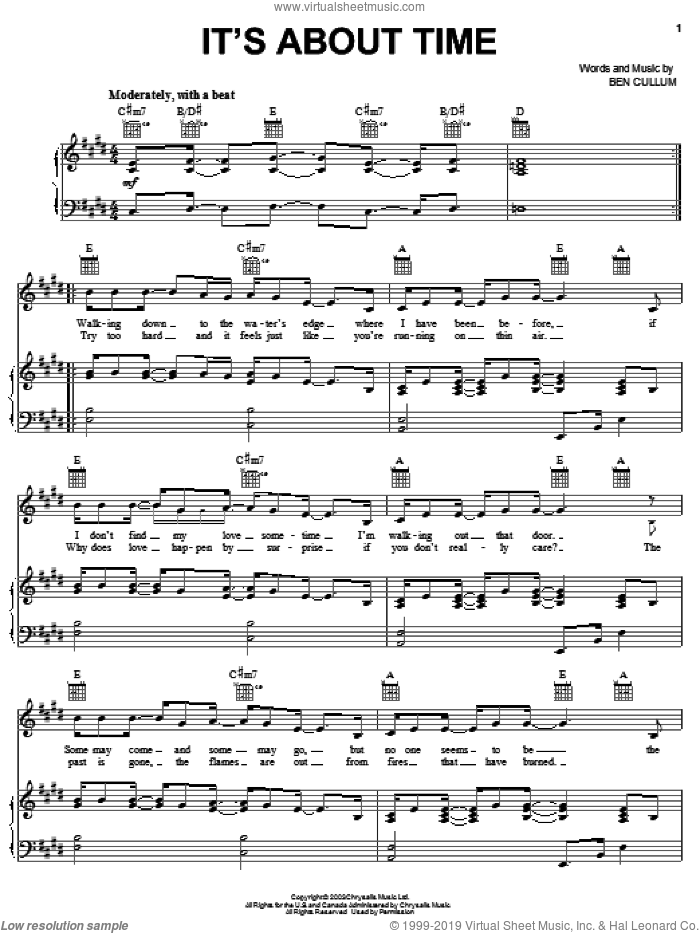 It's About Time sheet music for voice, piano or guitar by Jamie Cullum and Ben Cullum, intermediate skill level