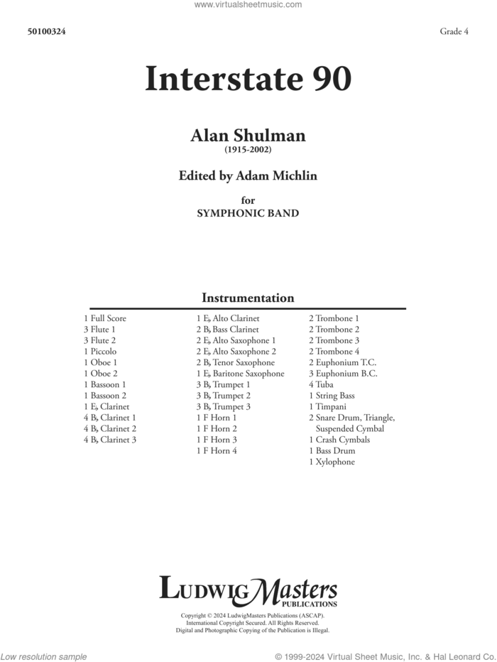 Interstate 90 (COMPLETE) sheet music for concert band by Alan Shulman, intermediate skill level